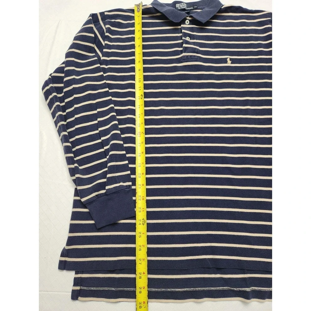 Polo Ralph Lauren Polo Shirt Mens XL Blue Striped Long Sleeve Cotton Casual